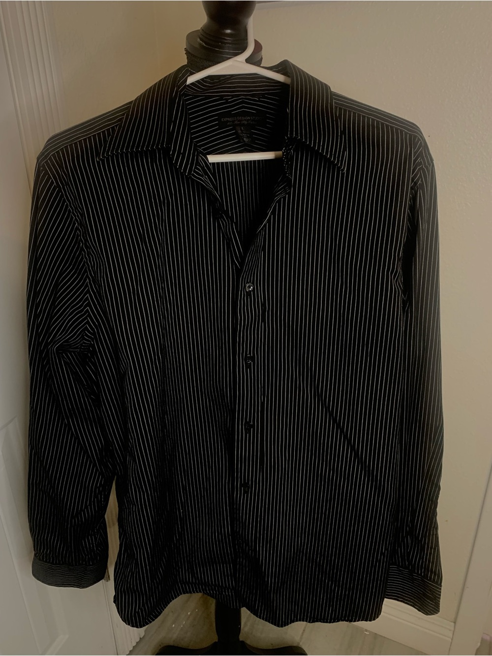 Express Black Dress Shirt with White Pinstripes